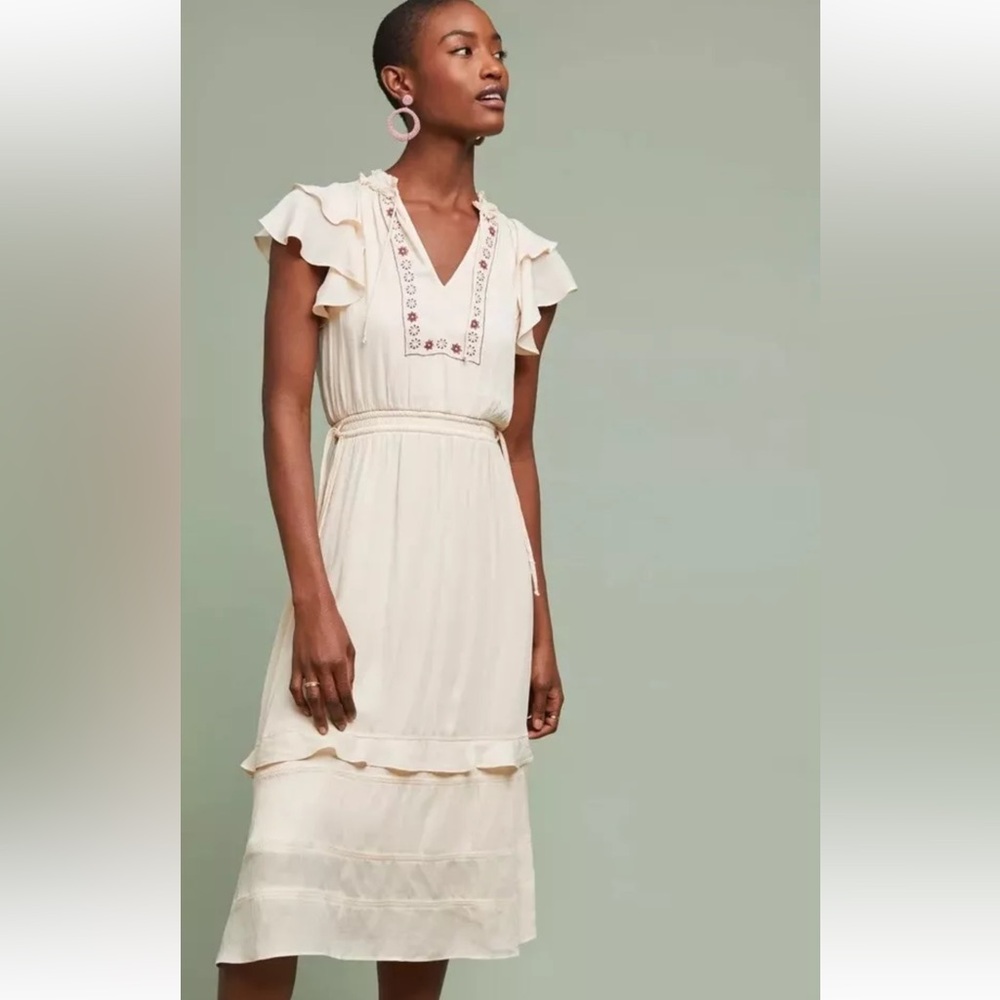 Anthropologie Dolan Mia Corded Tassle Dress Cream Parchment